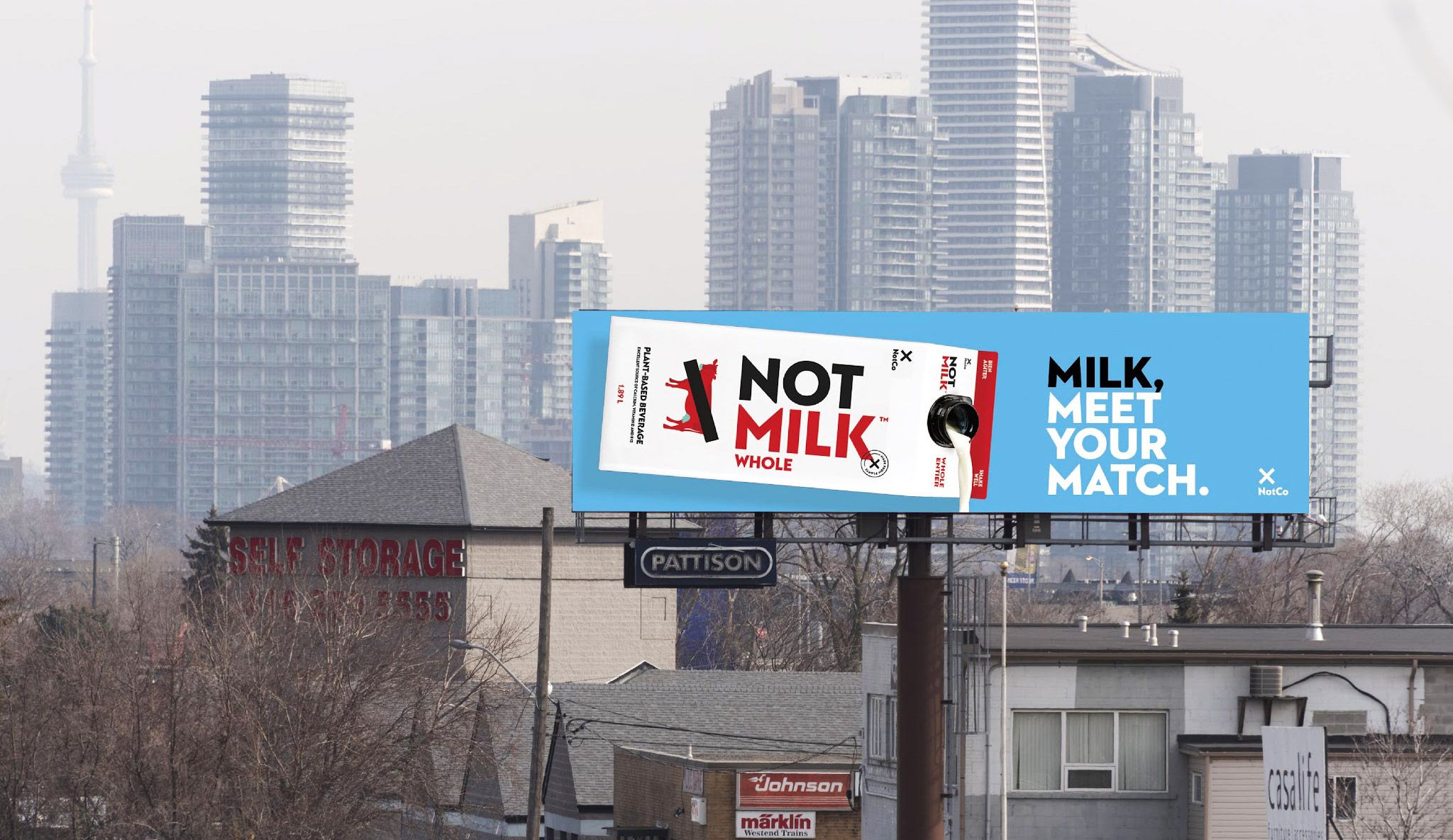 NotMilk Billboard with Toronto skyscrapers in the background
