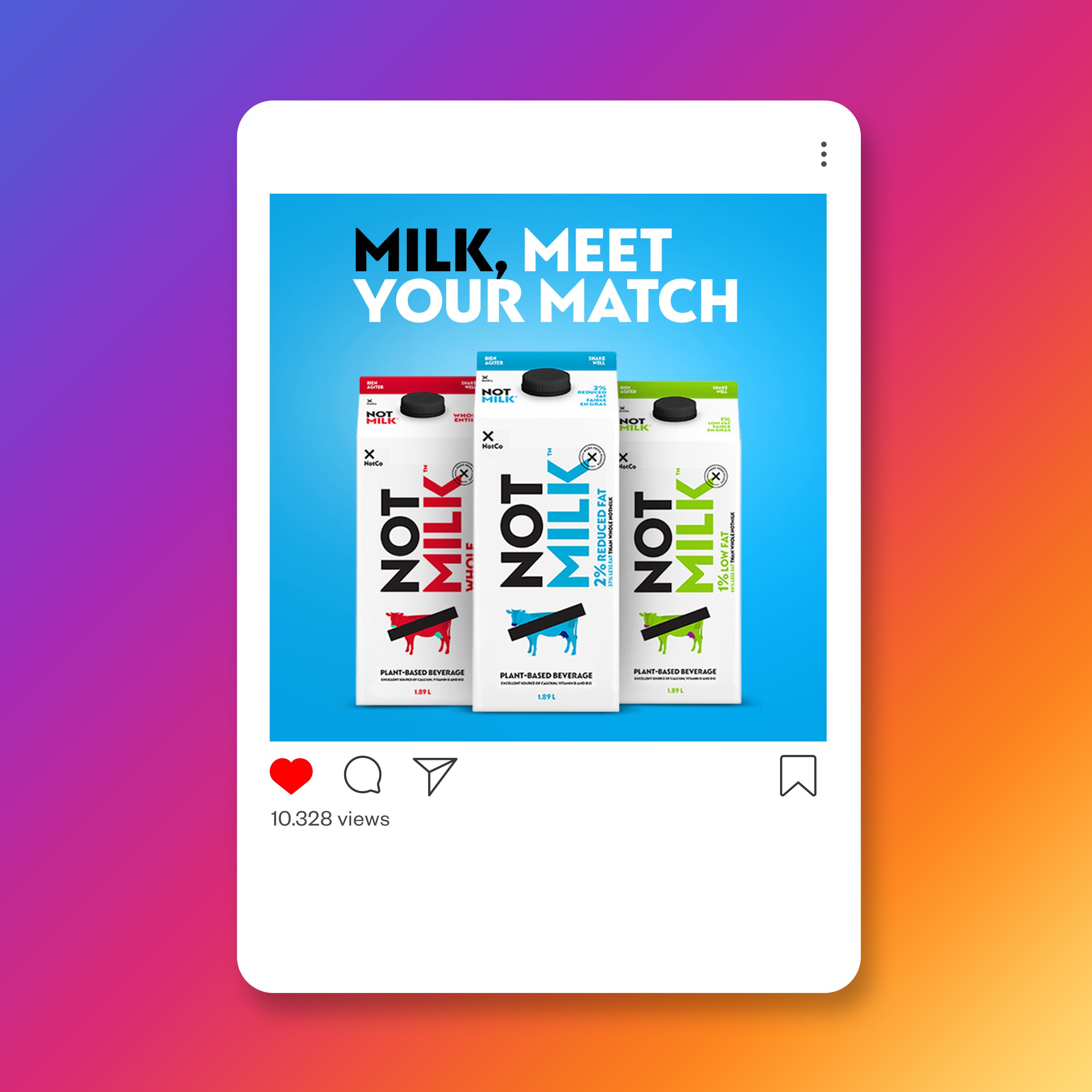 An example of Instagram ad for NotMilk showing the product line