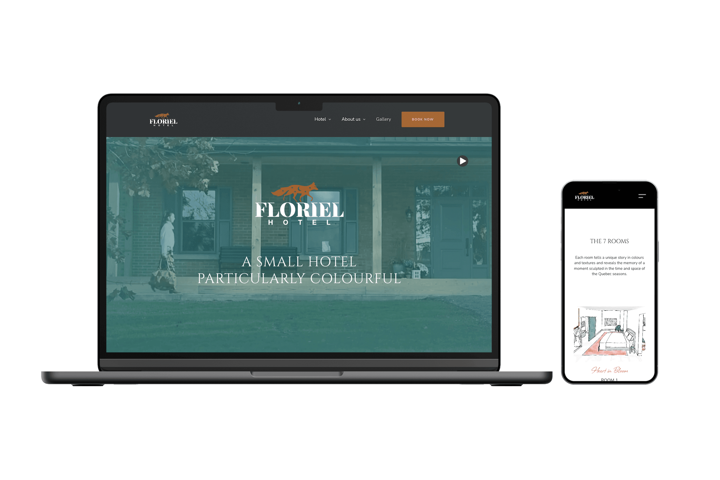 Hotel Floriel Website open on a portable computer and one a phone
