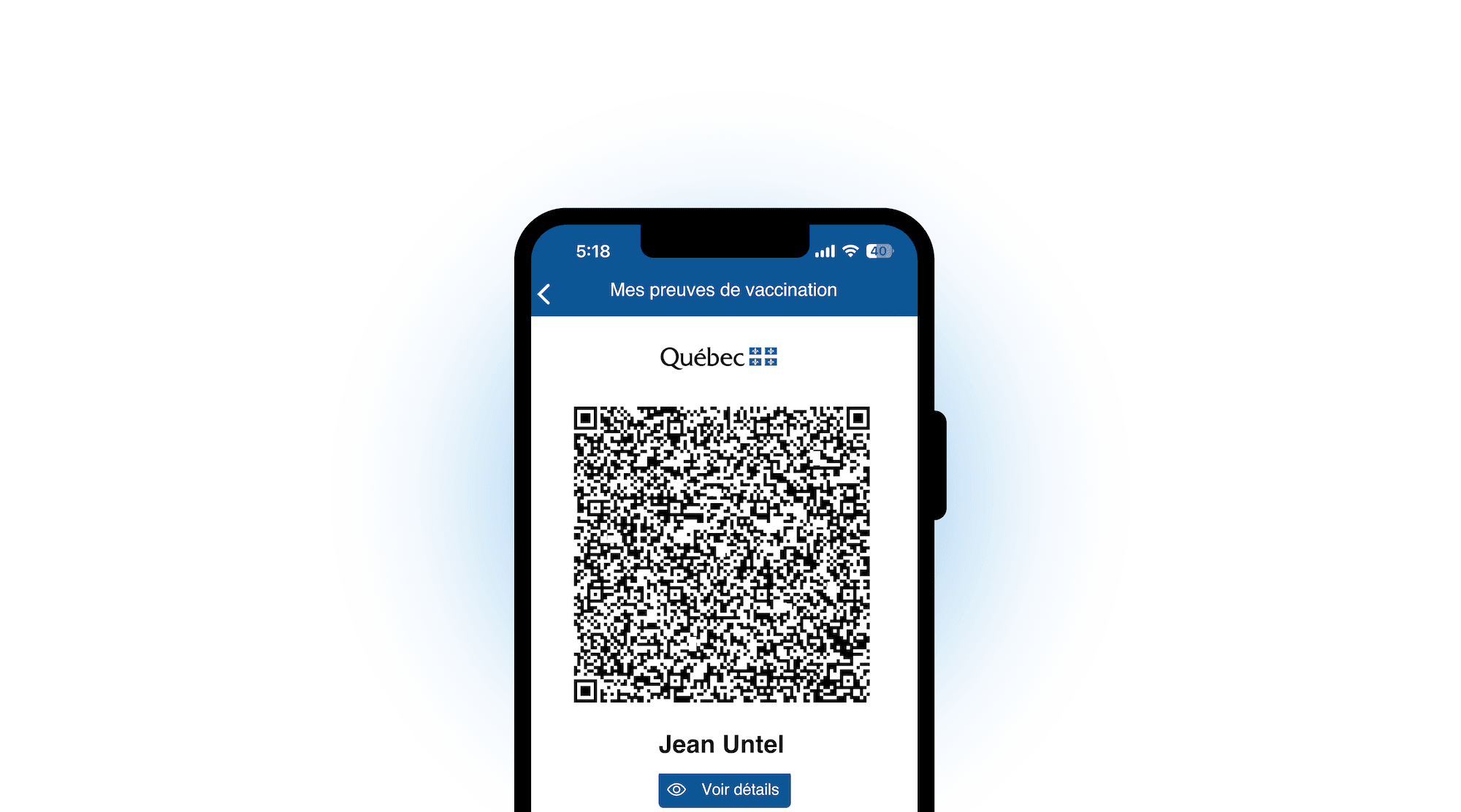 Téléphone mobile ouvert sur l'app VaxiCode